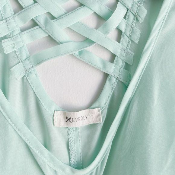 Teal Sheer Everly Sleeveless Blouse - Picture 2 of 6